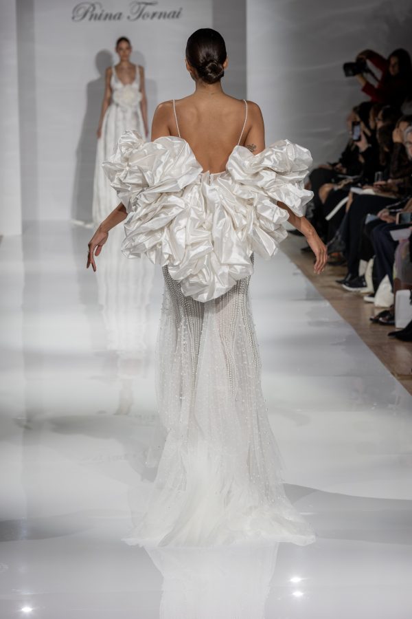 Chic and Modern Pearl Embellished Fit-and-Flare Wedding Dress by Pnina Tornai - Image 2