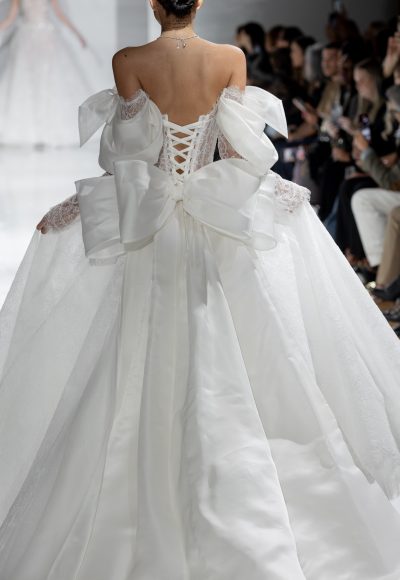 Romantic Off-The-Shoulder Long Sleeve Lace A-Line Wedding Dress With Bows by Pnina Tornai - Image 3