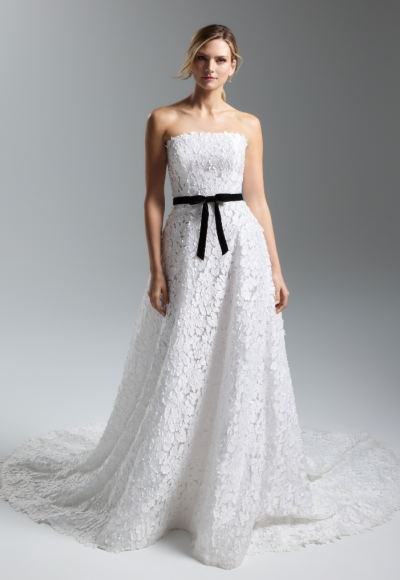 Sweet and Romantic Strapless Floral-Embroidered A-Line Wedding Dress by Lazaro