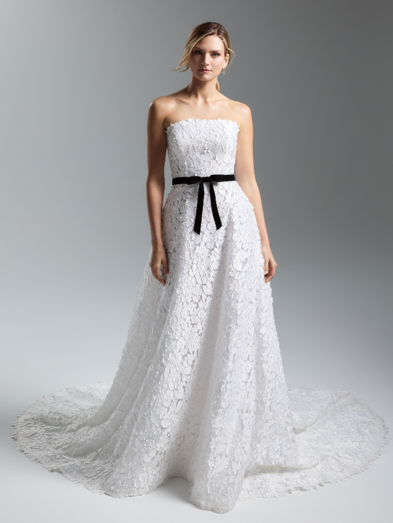 Sweet and Romantic Strapless Floral-Embroidered A-Line Wedding Dress by Lazaro - Image 1