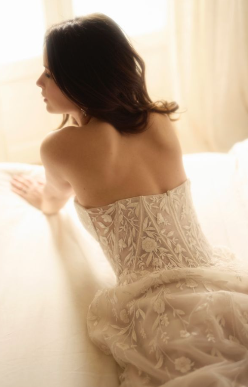 Ethereal Floral-Embroidered A-Line Wedding Dress With Basque-Waist Corset by Enaura Bridal - Image 3