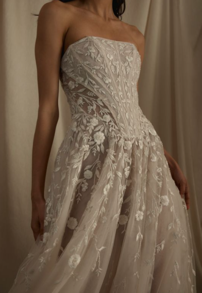 Ethereal Floral-Embroidered A-Line Wedding Dress With Basque-Waist Corset by Enaura Bridal - Image 2