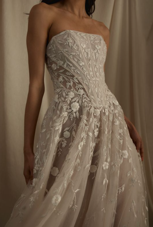 Ethereal Floral-Embroidered A-Line Wedding Dress With Basque-Waist Corset by Enaura Bridal - Image 2