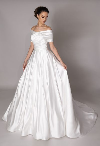 Classic And Modest Off-the-Shoulder Satin Ball Gown by Augusta Jones