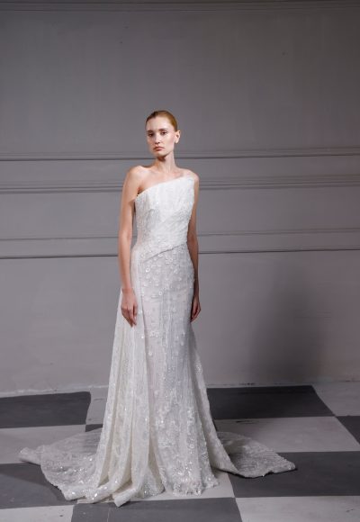 Elegant And Modern Asymmetric Sheath Wedding Dress by Tony Ward