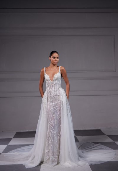 Sexy And Sophisticated Embellished Sheath Wedding Dress With Overskirt by Tony Ward