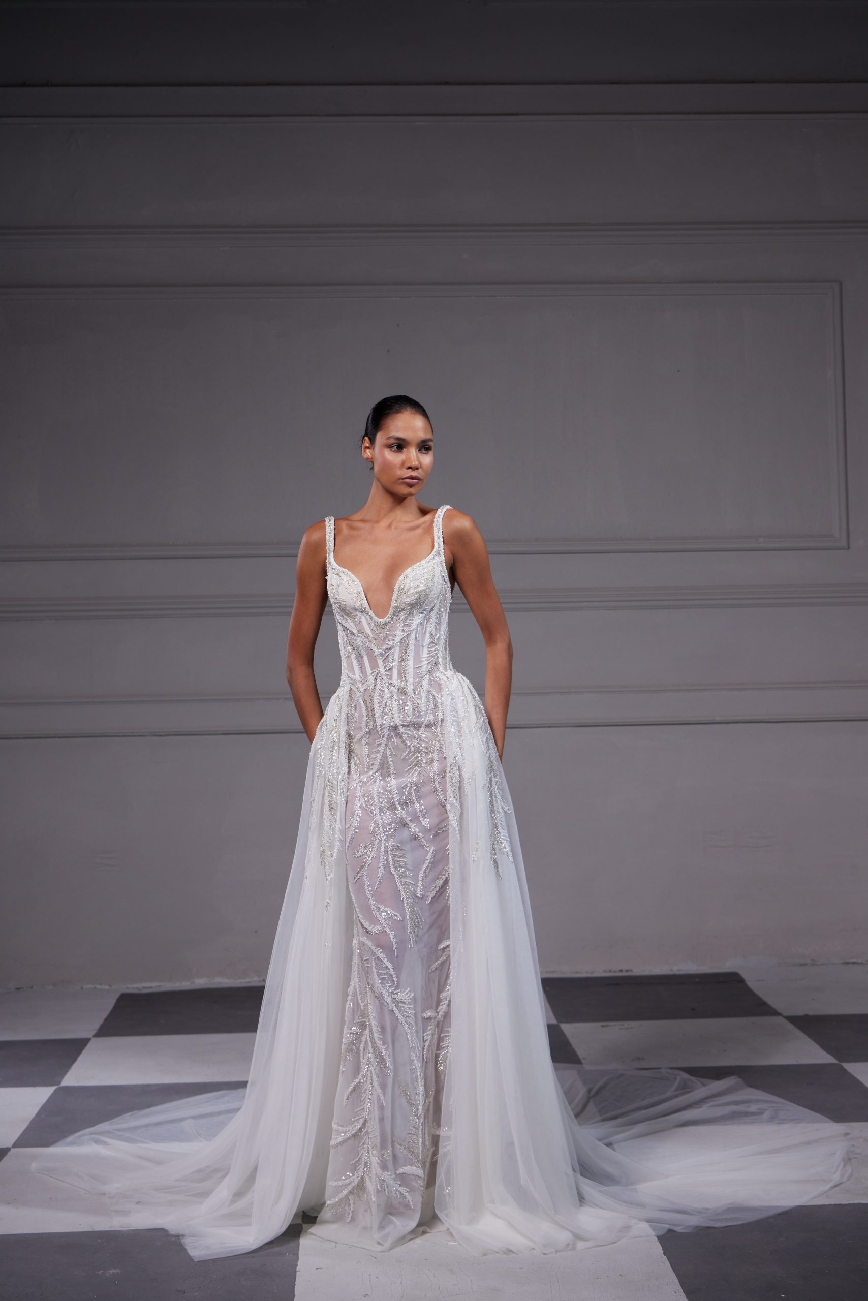 Sexy And Sophisticated Embellished Sheath Wedding Dress With Overskirt by Tony Ward - Image 1