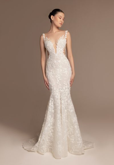 Romantic And Elegant Floral Embroidered Fit-and-Flare Wedding Dress With Open Back by Tony Ward