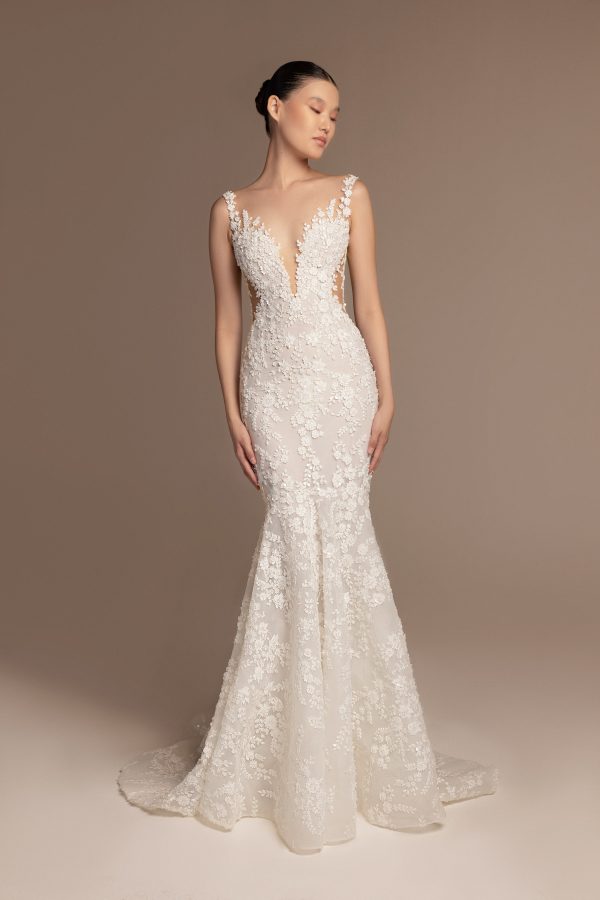 Romantic And Elegant Floral Embroidered Fit-and-Flare Wedding Dress With Open Back by Tony Ward - Image 1