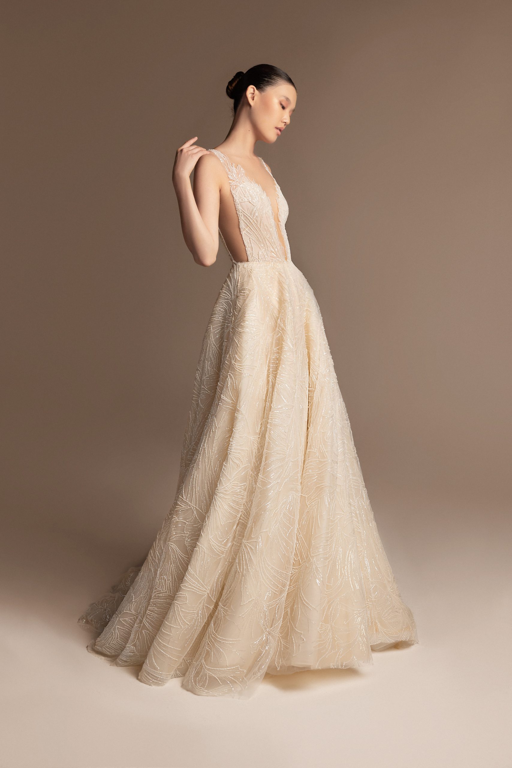 Contemporary Floral Embellished A-Line Wedding Dress by Tony Ward - Image 1