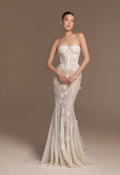 Edgy And Romantic Lace Fit-and-Flare Wedding Dress With Corset Bodice by Tony Ward