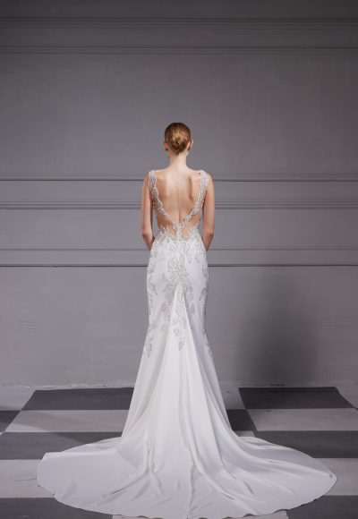 Sleek And Unique Fit-and-Flare Wedding Dress With Illusion Bodice And Satin Skirt by Tony Ward - Image 2