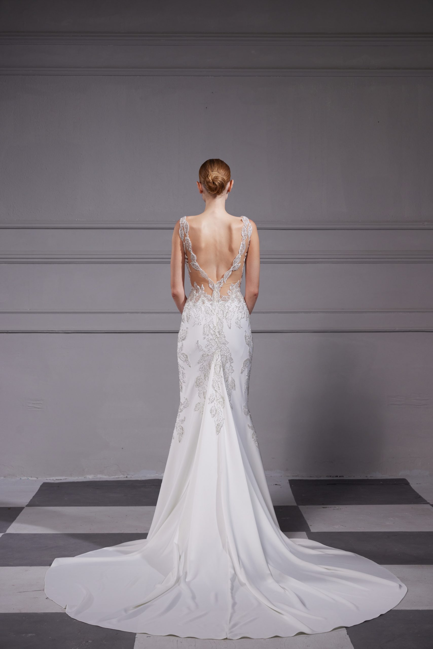 Sleek And Unique Fit-and-Flare Wedding Dress With Illusion Bodice And Satin Skirt by Tony Ward - Image 2