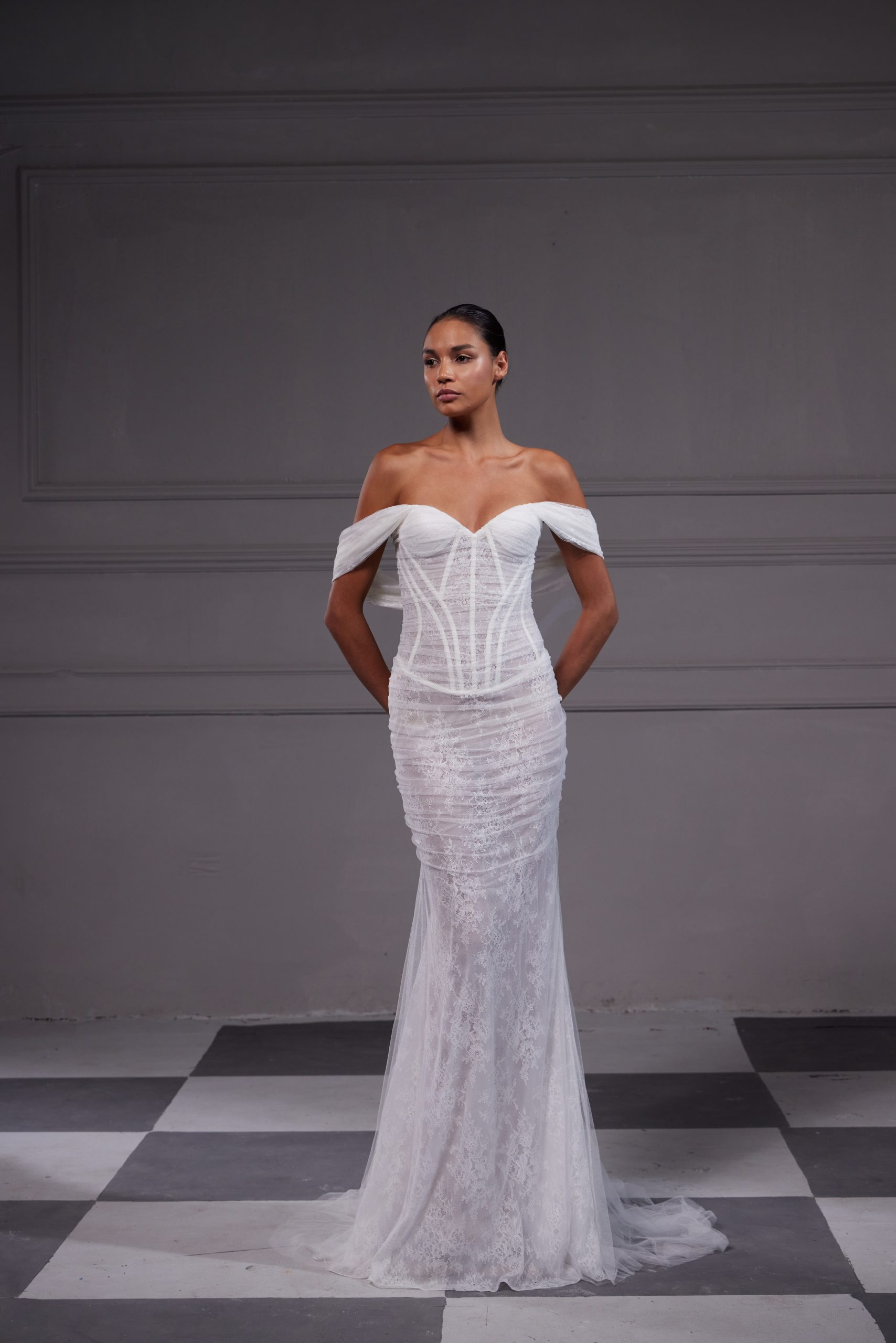 Ethereal And Sexy Off-the-Shoulder Sheath Wedding Dress With Corset Bodice by Tony Ward - Image 1