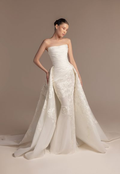 Sleek And Romantic Fit-and-Flare Wedding Dress With Tulle Overskirt by Tony Ward