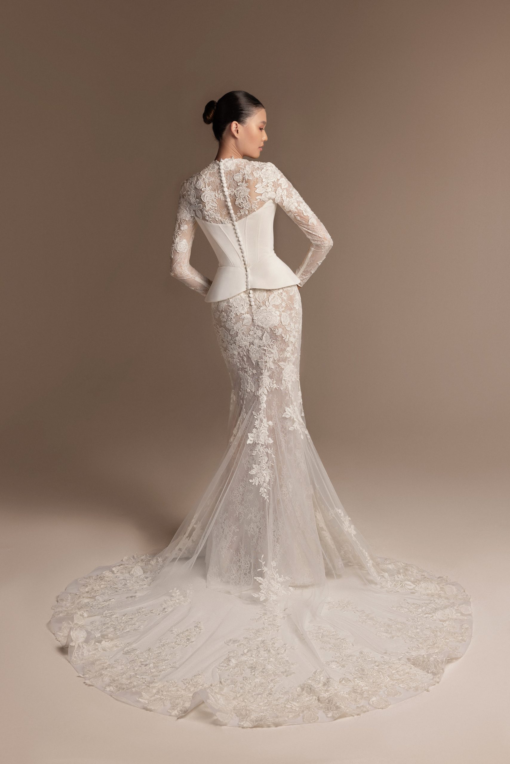 Unique Long Sleeve Fit-and-Flare Wedding Dress With Corset Bodice by Tony Ward - Image 2