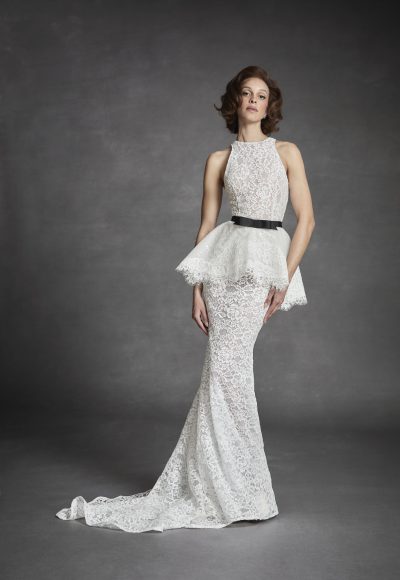 Chic And Romantic Lace Fit-and-Flare Wedding Dress With Detachable Peplum by Jaclyn Whyte