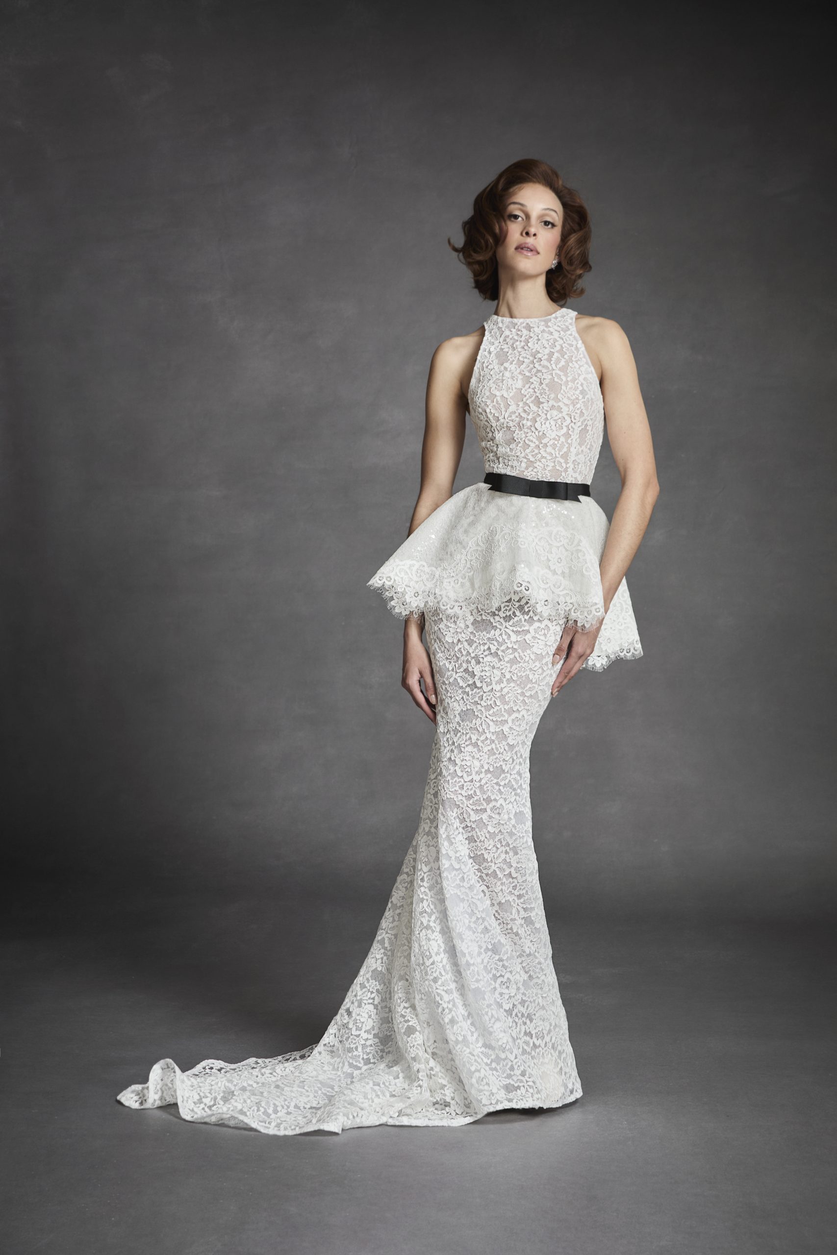 Peplum lace wedding dress hotsell