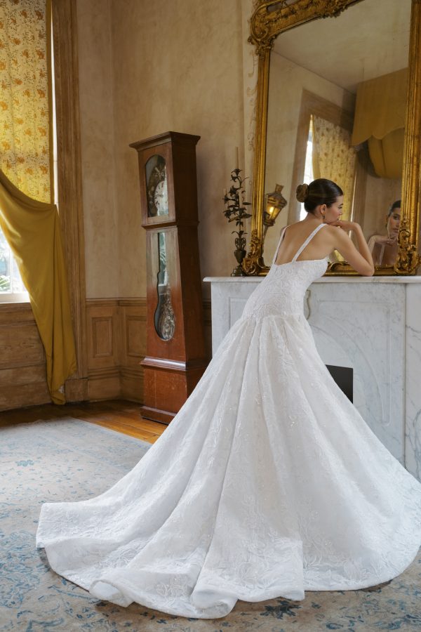 Square-Neck Embroidered Lace A-Line Wedding Dress by Anne Barge - Image 2