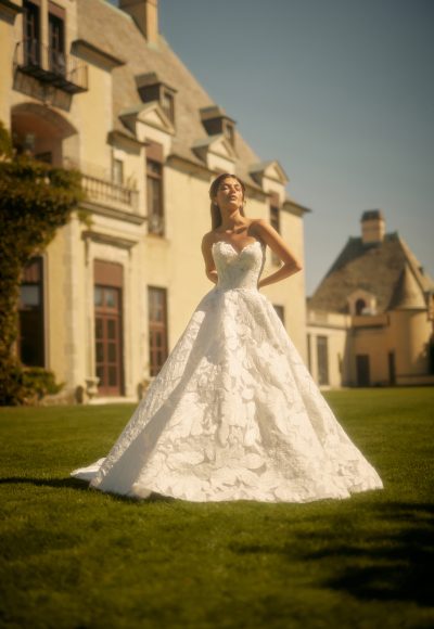 Strapless Floral Organza Ball Gown by Enaura Bridal