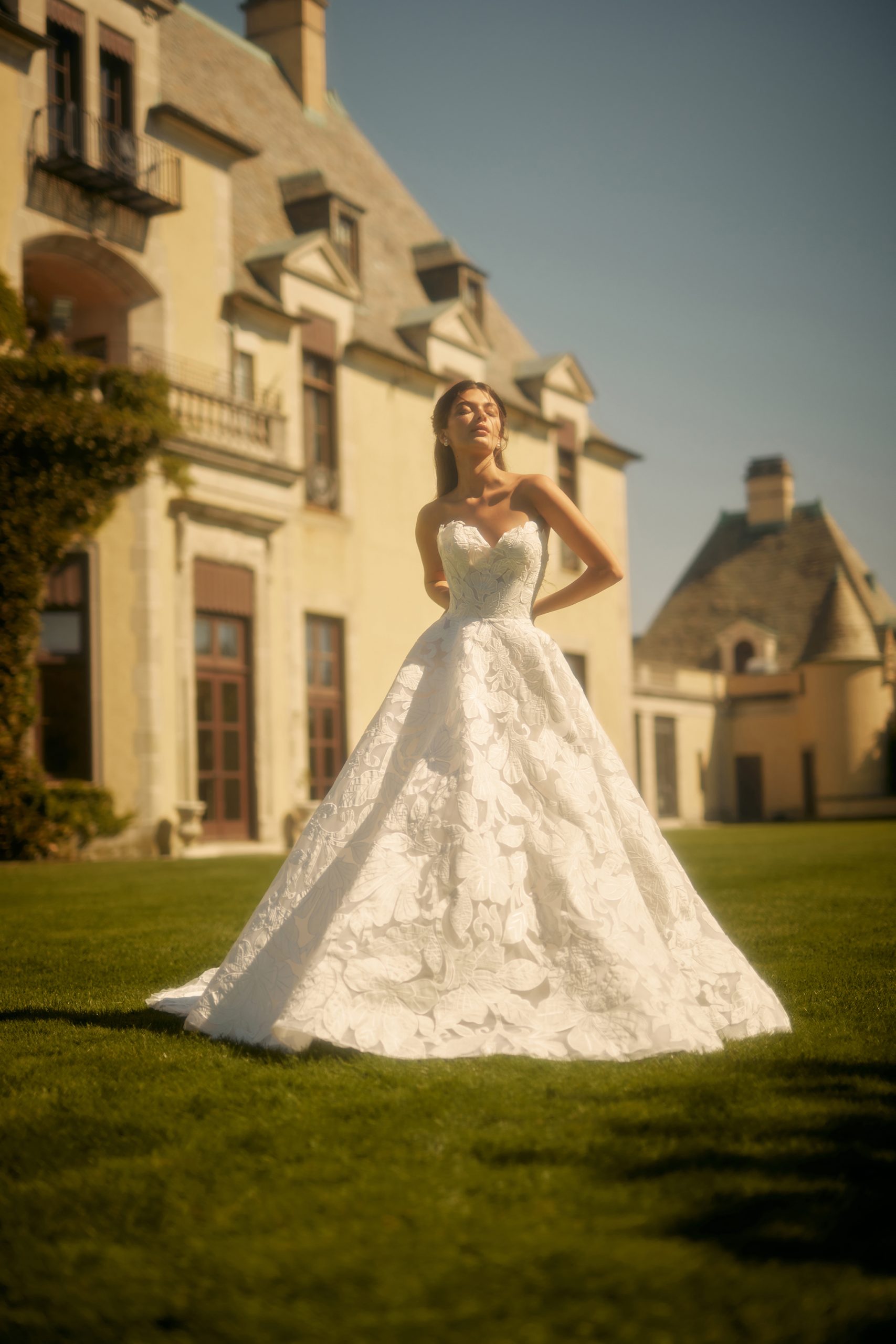 Strapless Floral Organza Ball Gown by Enaura Bridal - Image 1