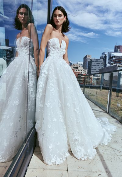 Romantic And Modern Floral-Embellished Tulle Ball Gown by Rivini