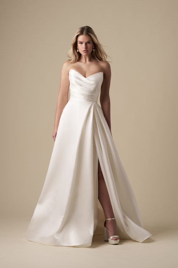 Chic And Timeless Strapless A-Line Wedding Dress With Slit by Kleinfeld Collection - Image 1