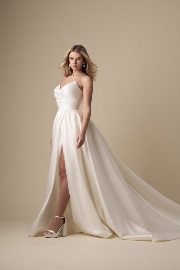 Chic And Timeless Strapless A-Line Wedding Dress With Slit by Kleinfeld Collection - Image 2