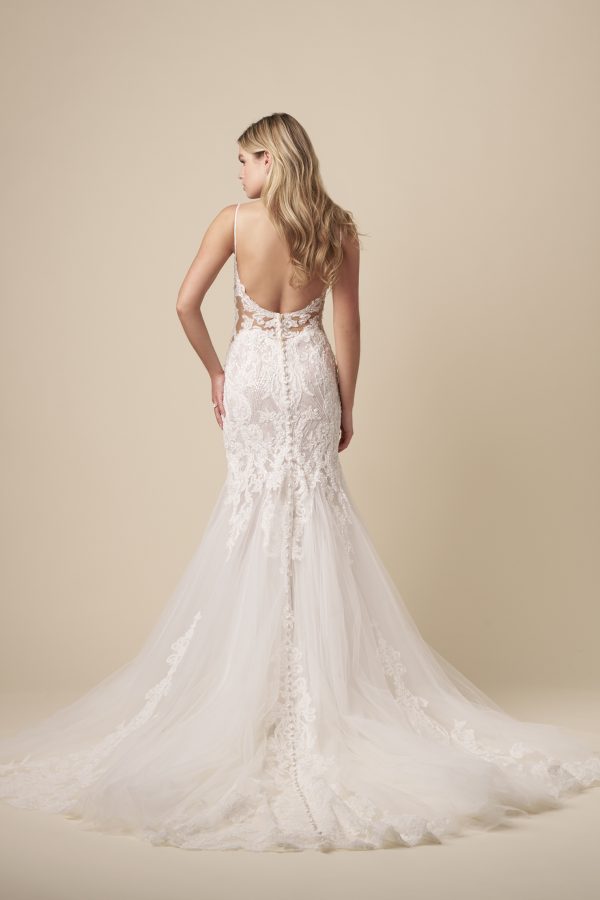 Romantically Embellished Lace Fit-and-Flare Wedding Dress With Open Back by Kleinfeld Collection - Image 3