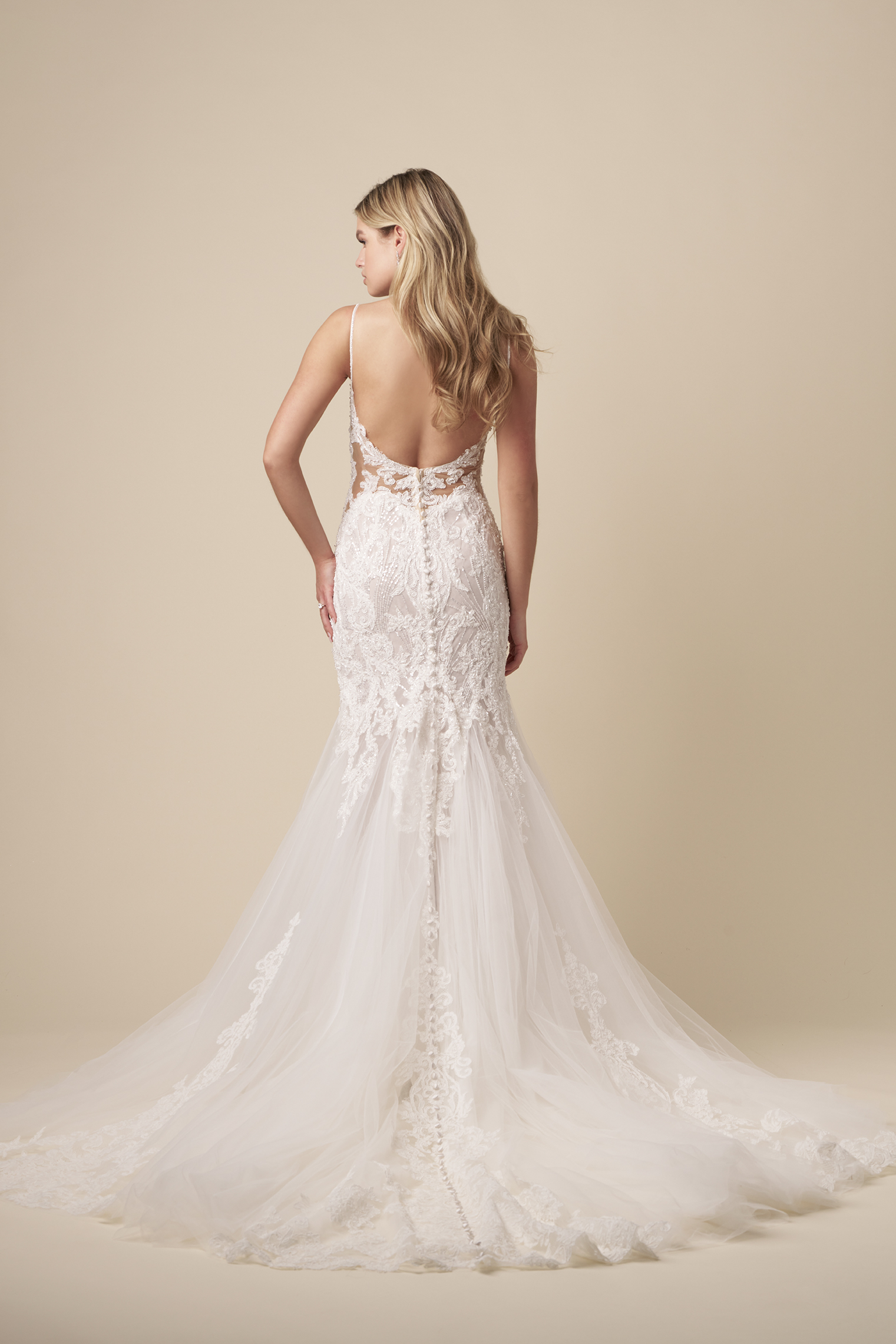 Romantically Embellished Lace Fit-and-Flare Wedding Dress With Open Back by The Kleinfeld Collection - Image 3