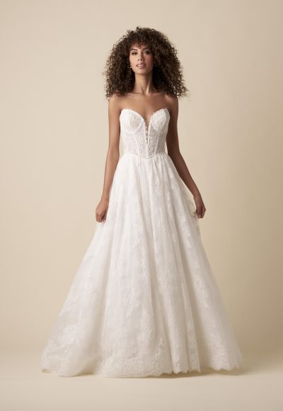 Chic And Feminine Lace Basque-Waist A-Line Wedding Dress With Buttons by The Kleinfeld Collection