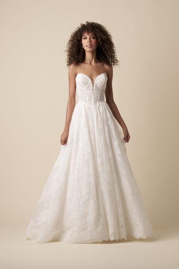 Chic And Feminine Lace Basque-Waist A-Line Wedding Dress With Buttons by Kleinfeld Collection - Image 1