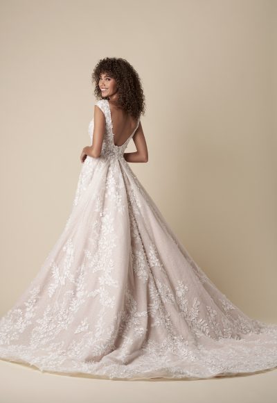 Cap Sleeve Embellished Tulle Ball Gown With Open Back And Buttons by Kleinfeld Collection - Image 3