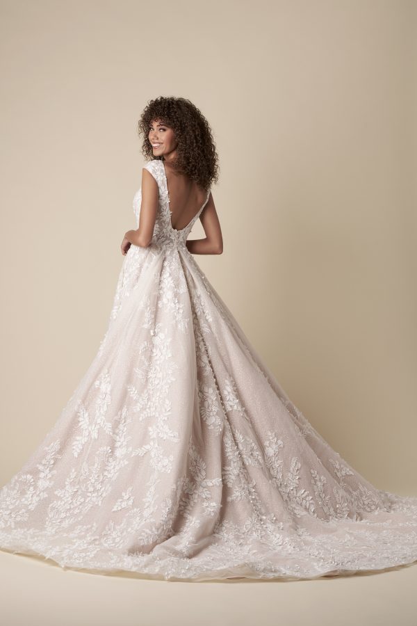 Cap Sleeve Embellished Tulle Ball Gown With Open Back And Buttons by Kleinfeld Collection - Image 3