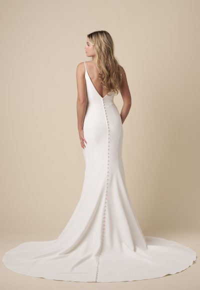 Chic And Simple Crepe Sheath Wedding Dress With Buttons by Kleinfeld Collection - Image 3