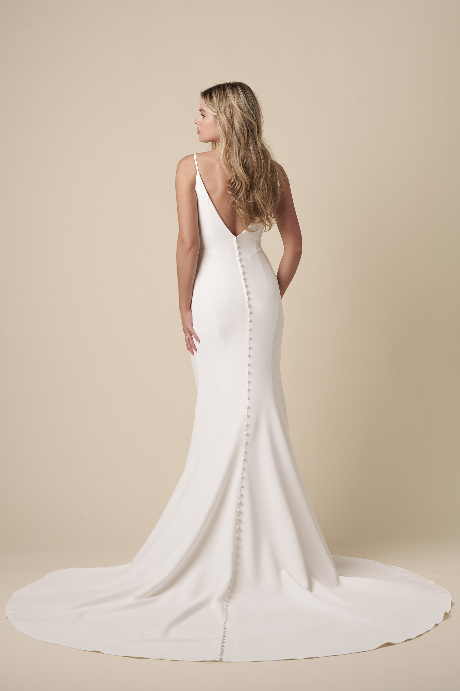 Chic And Simple Crepe Sheath Wedding Dress With Buttons by The Kleinfeld Collection - Image 3