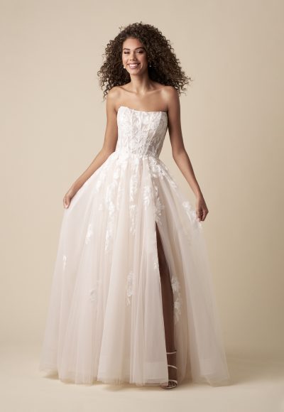 Romantic And Ethereal Strapless Tulle A-Line Wedding Dress With Buttons by The Kleinfeld Collection