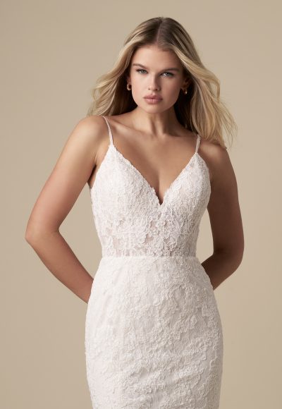 Chic And Romantic V-Neck Lace Sheath Wedding Dress With Open Back by Kleinfeld Collection - Image 2