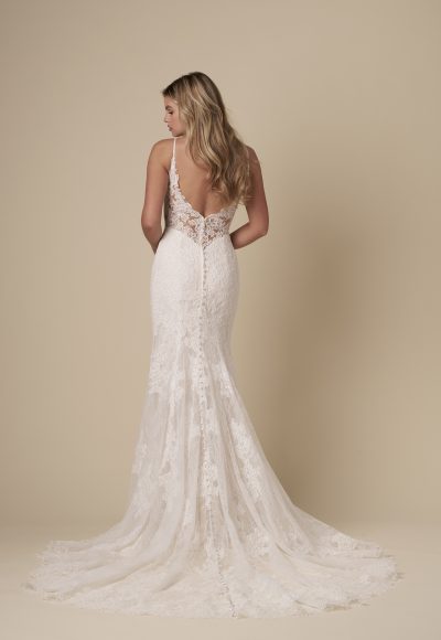 Chic And Romantic V-Neck Lace Sheath Wedding Dress With Open Back by Kleinfeld Collection - Image 3