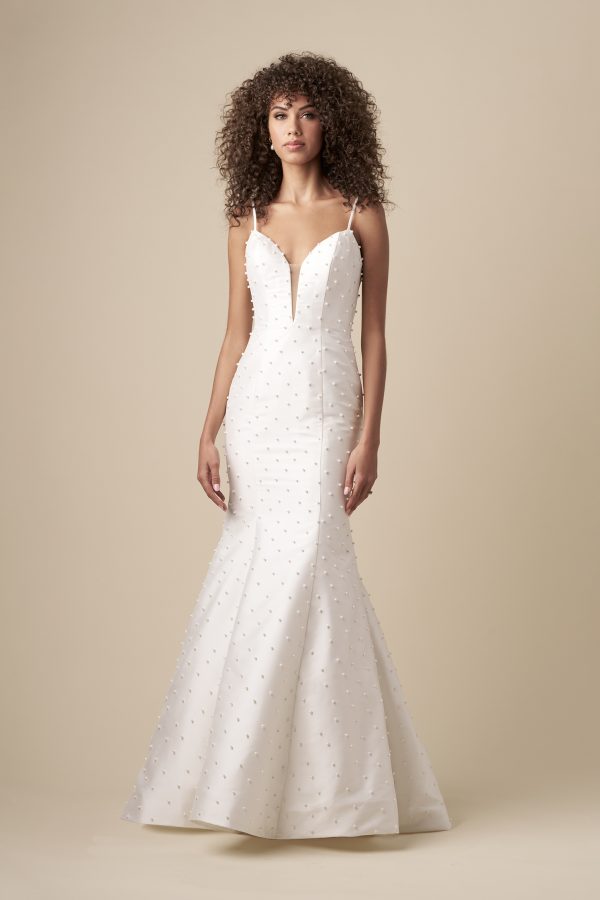 Chic And Unique Pearl Fit-and-Flare Wedding Dress With Open Back by Kleinfeld Collection - Image 1