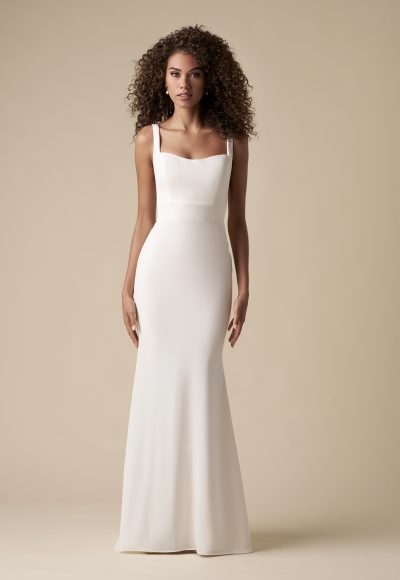 Simple And Classic Square Neck Sheath Wedding Dress With Buttons by The Kleinfeld Collection