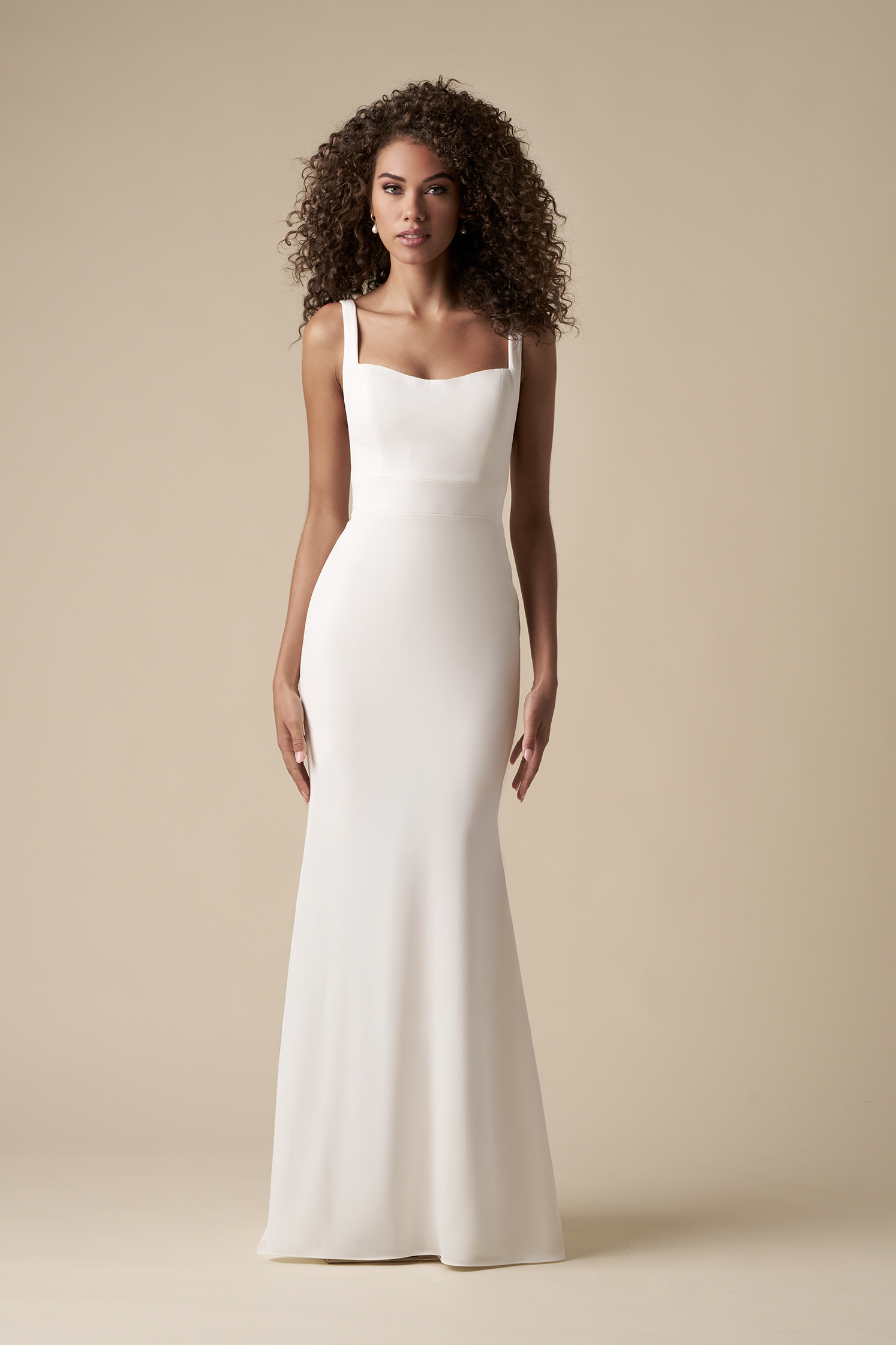 Simple And Classic Square Neck Sheath Wedding Dress With Buttons by The Kleinfeld Collection - Image 1