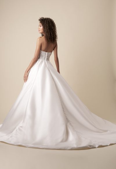 Classic And Glamorous Beaded A-Line Wedding Dress With Satin Skirt And Buttons by Kleinfeld Collection - Image 3