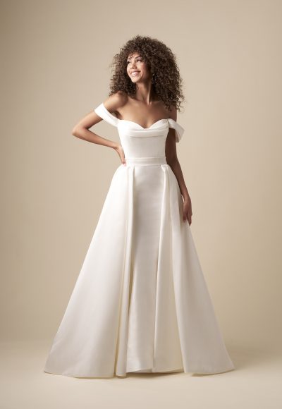 Classic And Dramatic Silk Mikado Overskirt With Buttons by The Kleinfeld Collection