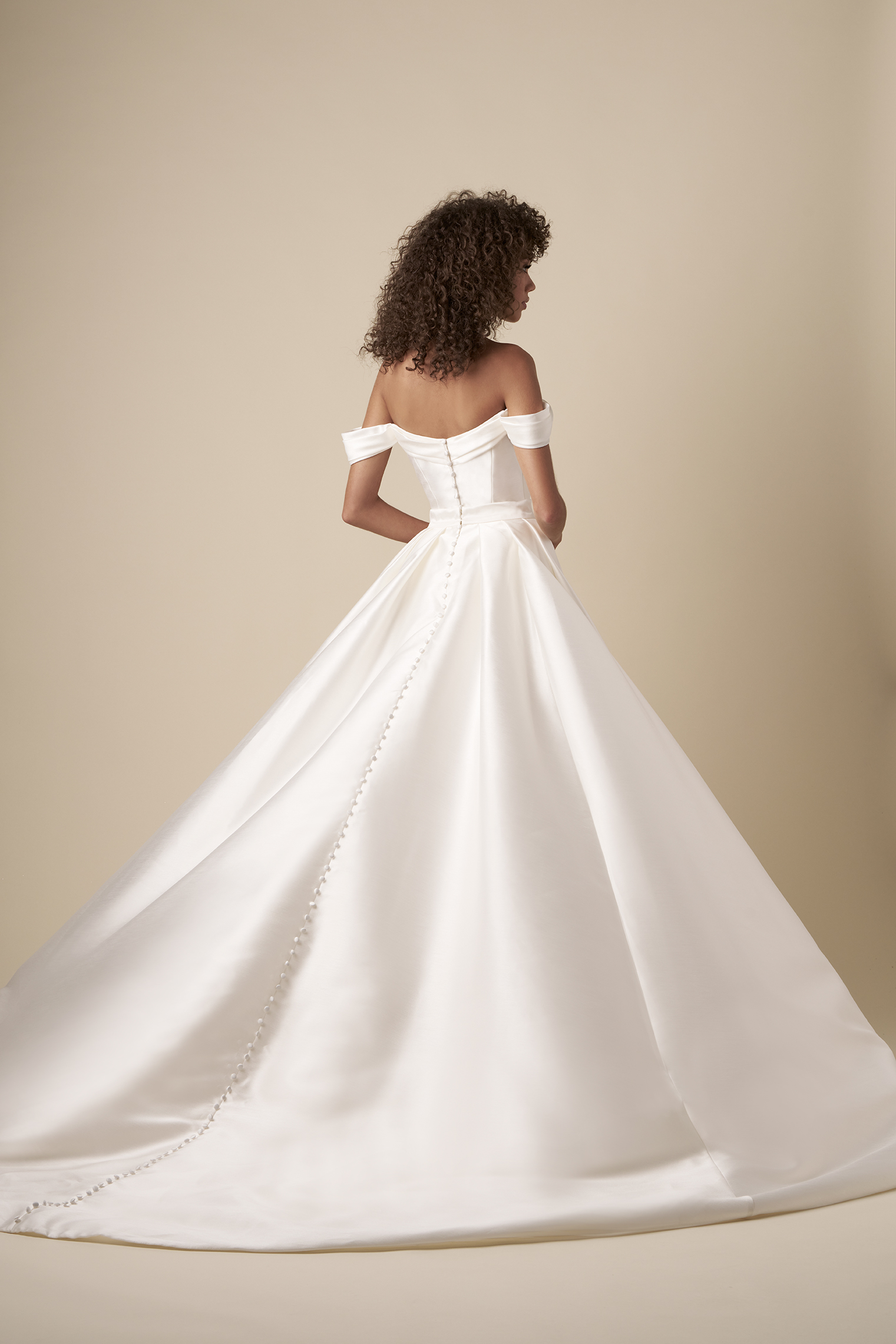 Classic And Dramatic Silk Mikado Overskirt With Buttons by The Kleinfeld Collection - Image 3