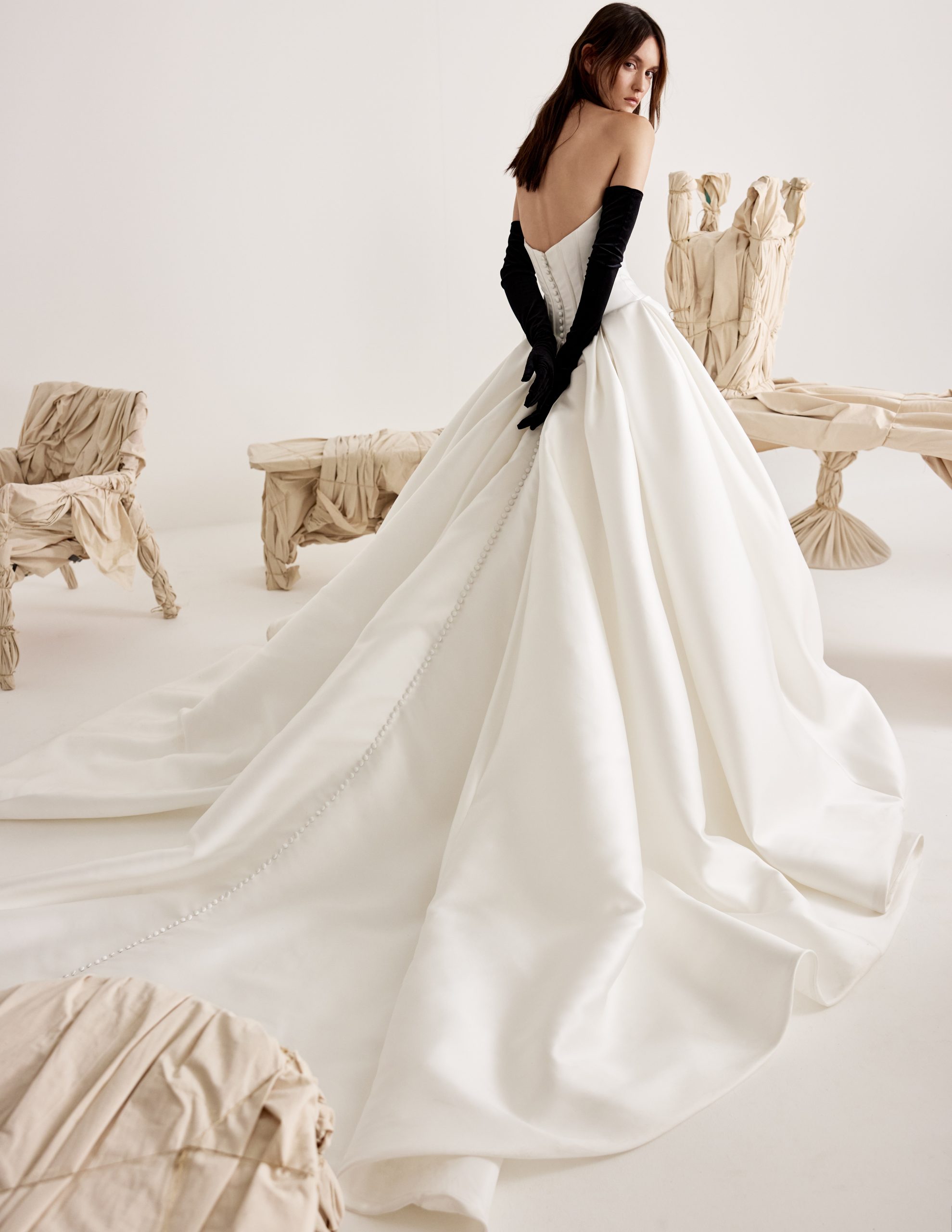 Chic And Dramatic Silk Ball Gown With Corset Bodice by Rivini - Image 2