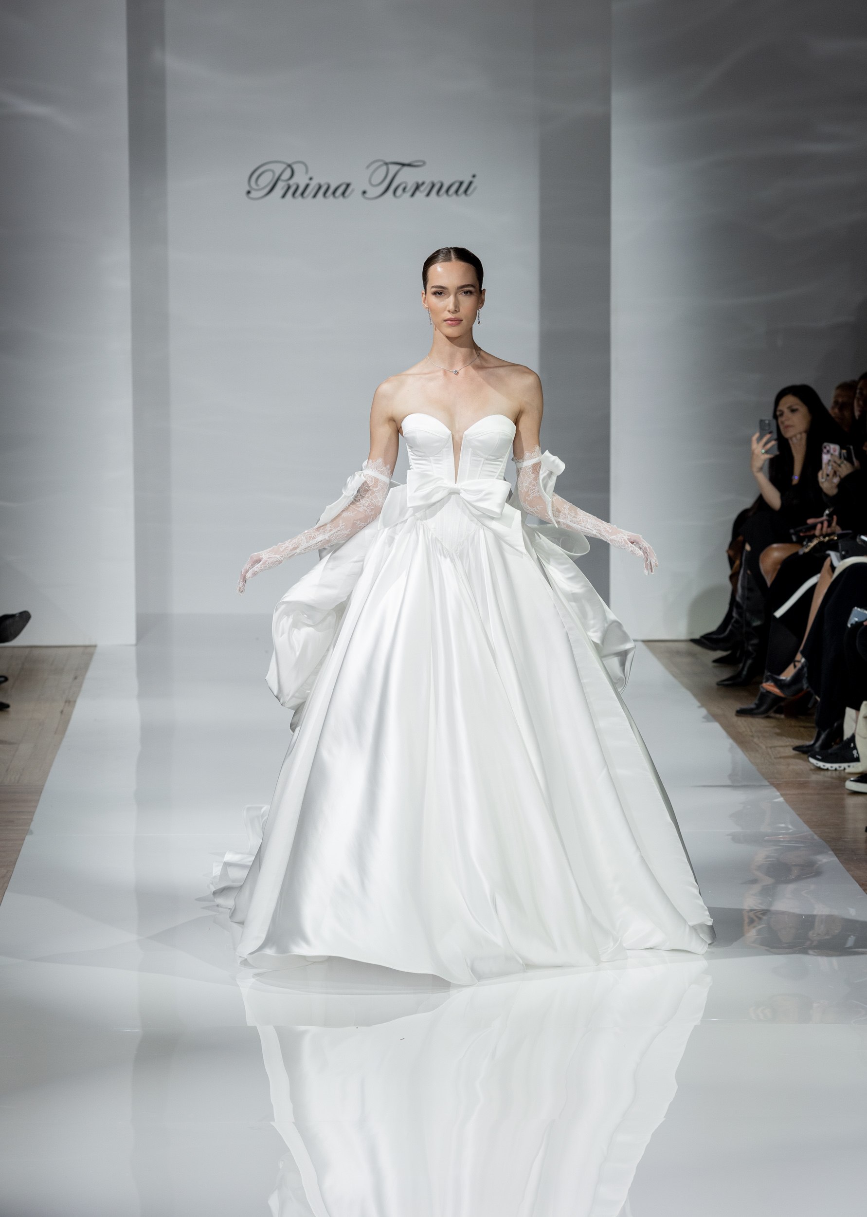 Chic And Contemporary Basque-Waist Satin Ball Gown by Pnina Tornai - Image 1