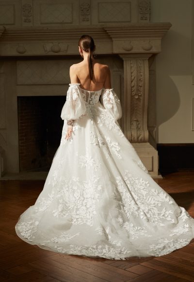 Unique And Romantic Hand-Painted Ball Gown With Puff Sleeves by Rivini - Image 2