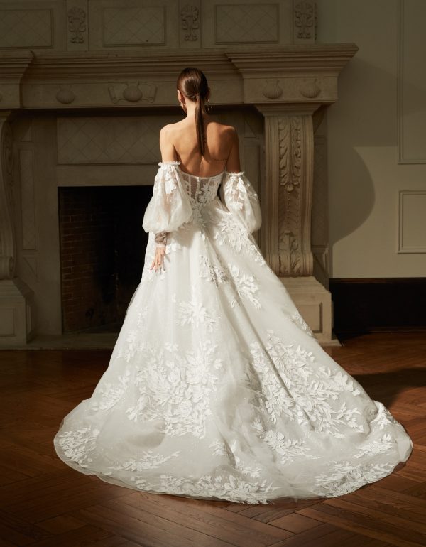 Unique And Romantic Hand-Painted Ball Gown With Puff Sleeves by Rivini - Image 2