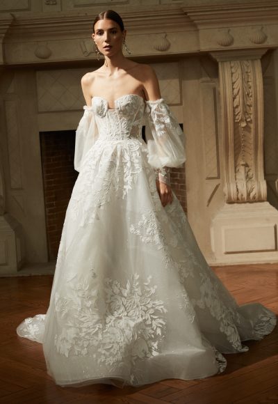 Unique And Romantic Hand-Painted Ball Gown With Puff Sleeves by Rivini